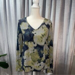 Simply Vera-VeraWang Women's Long Sleeve Top Blue/Green/Gray Tie Dyed- Medium